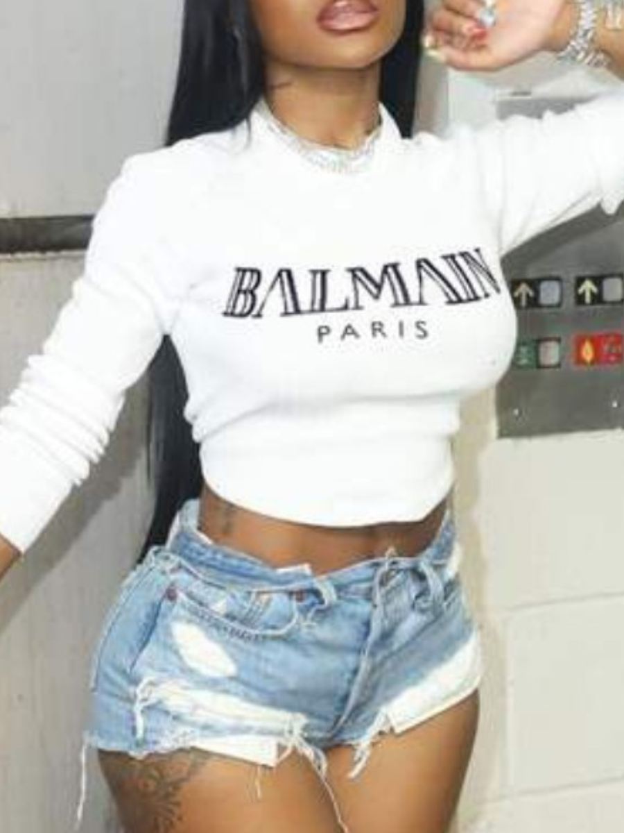 LW Plus Size Crop Top Letter Print Skinny T-shirt