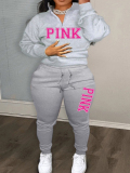 LW Plus Size Pink Letter Print Pants Set
