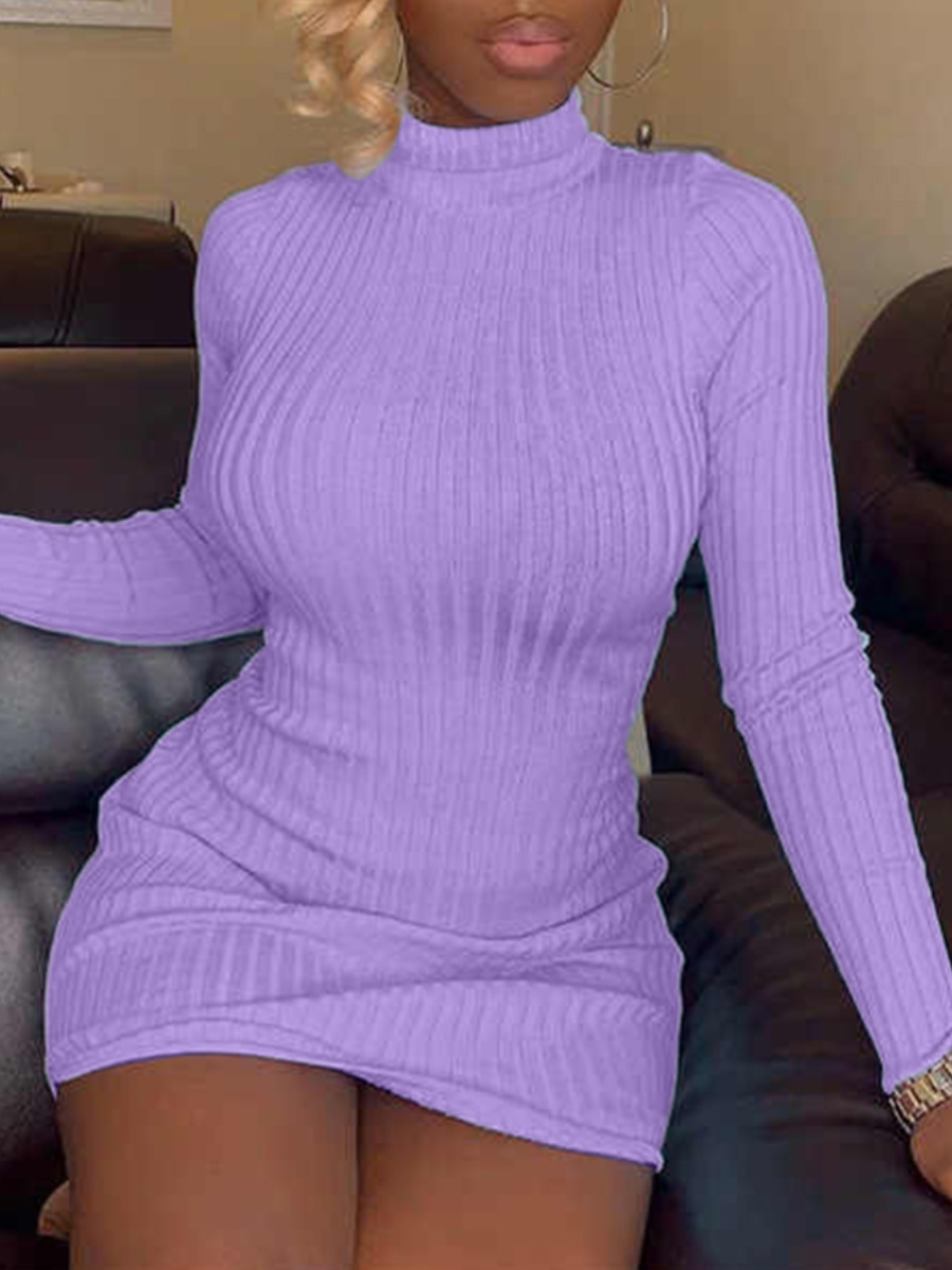 LovelyWholesale BASICS Turtleneck Rib Knit Bodycon Dress Fall Long Sleeve Casual Basic Turtleneck Spring Summer 2024