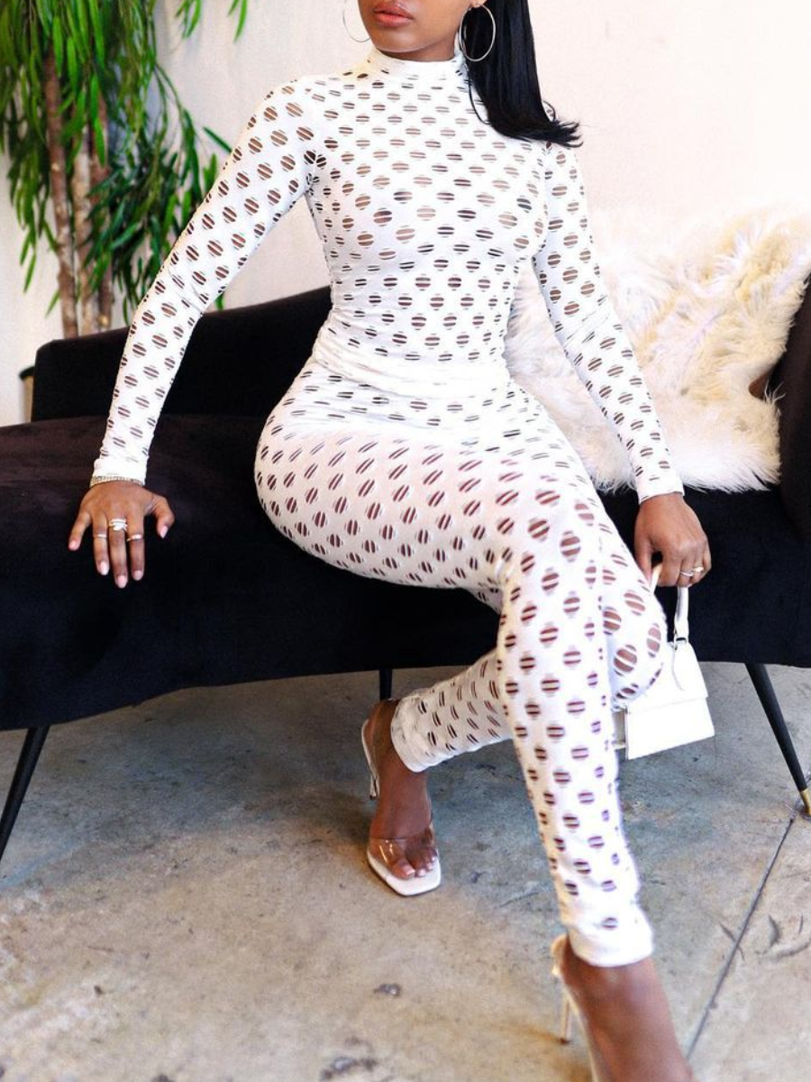 LW SXY Plus Size See Through Pierced Skinny Pants Set