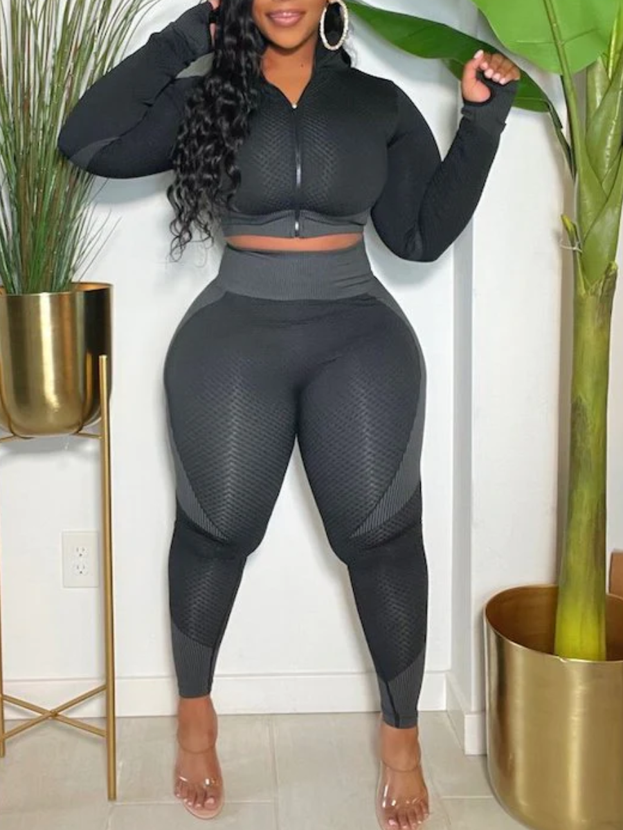 LW Plus Size Zipper Design Patchwork Skinny Pants Set