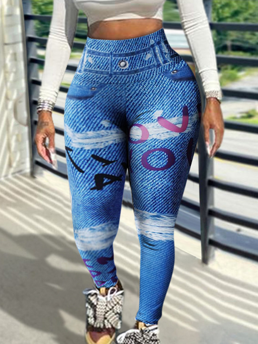 LW Plus Size High Waist Letter Print Skinny Pants