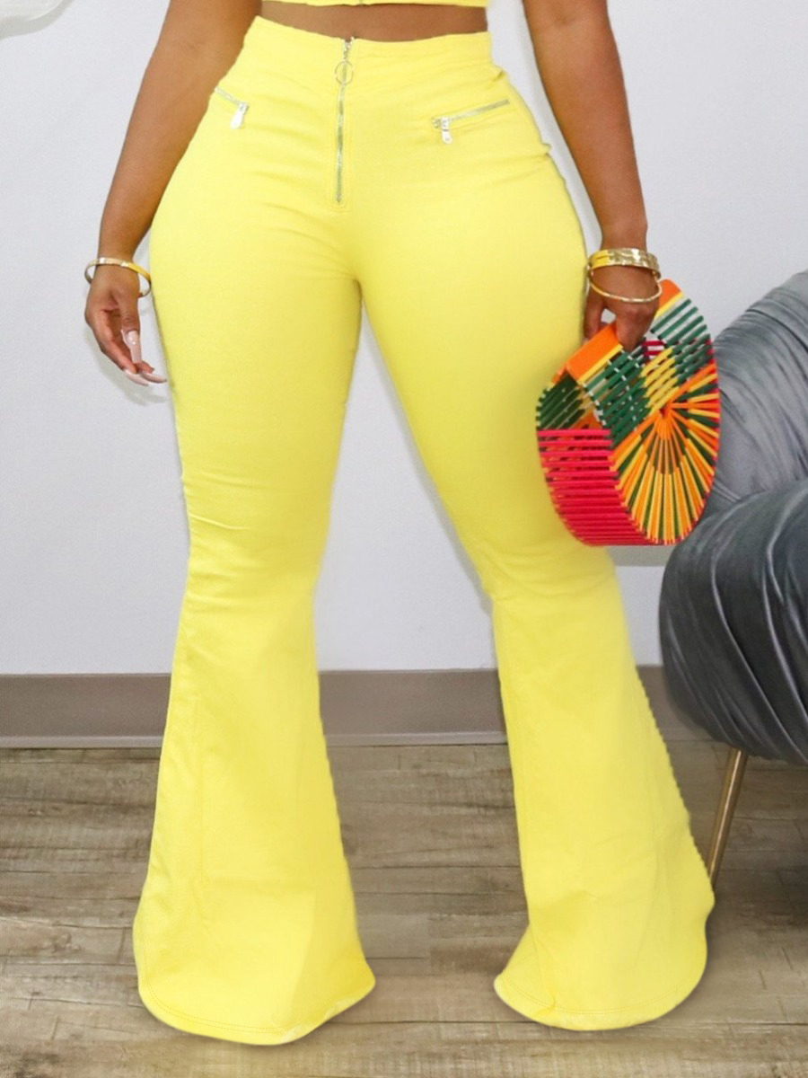 LW Plus Size High Waist Flared Raw Edge Pants