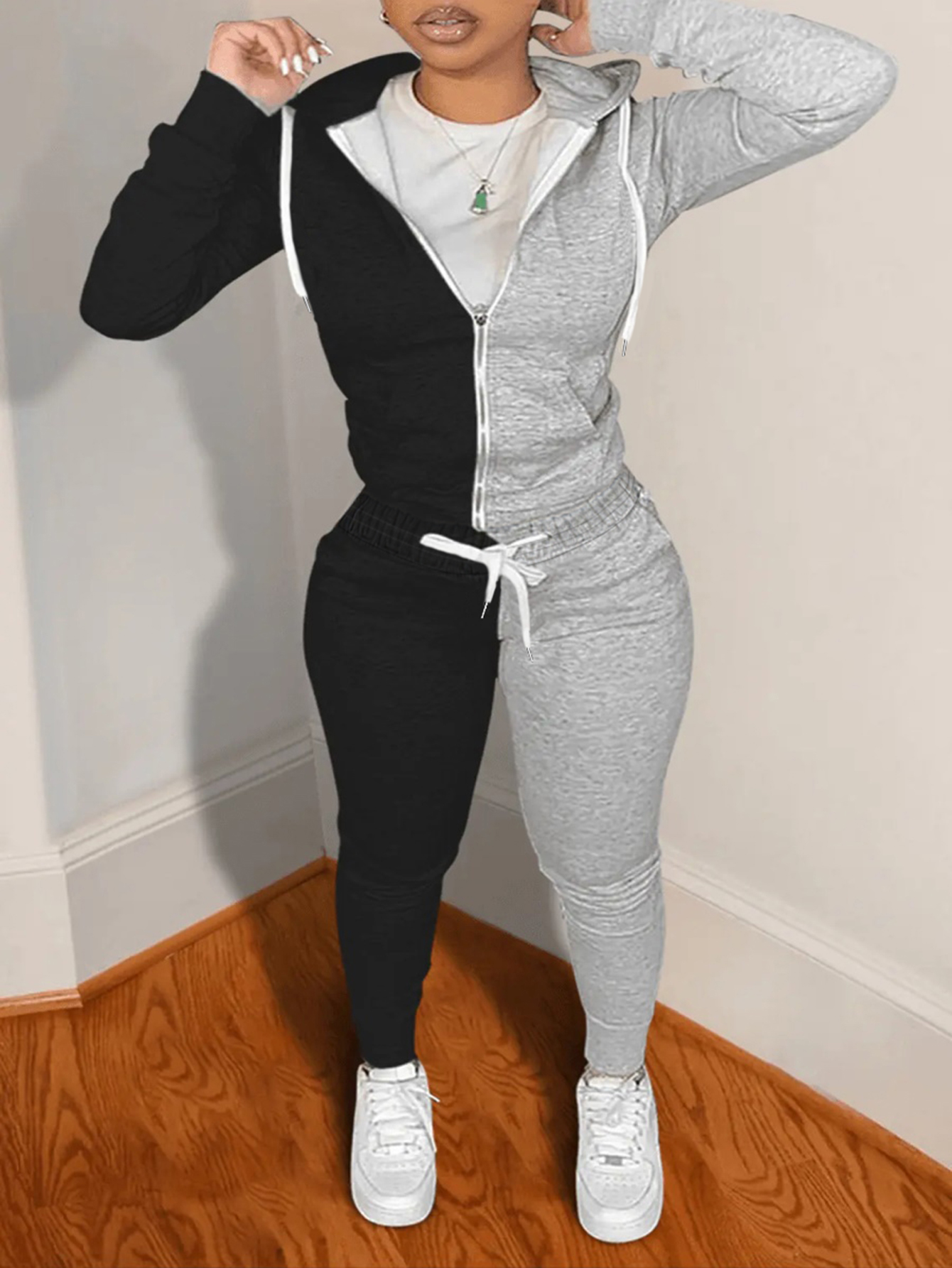 LW Hooded Collar Kangaroo Pocket Tracksuit Set