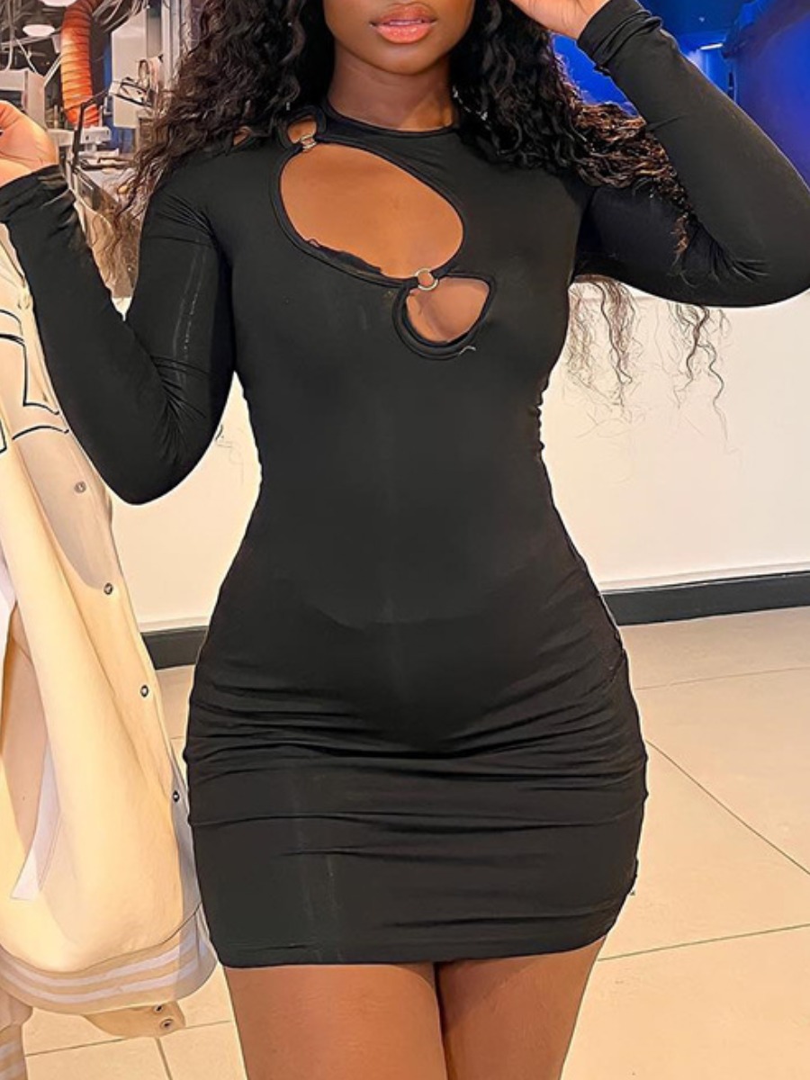 LW SXY Metal Accessories Decor Cut Out Bodycon Dress