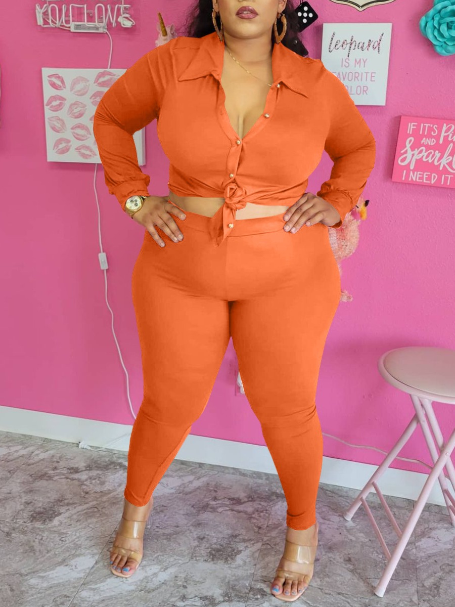 LW BASICS Plus Size Breasted Solid Color Skinny Pa