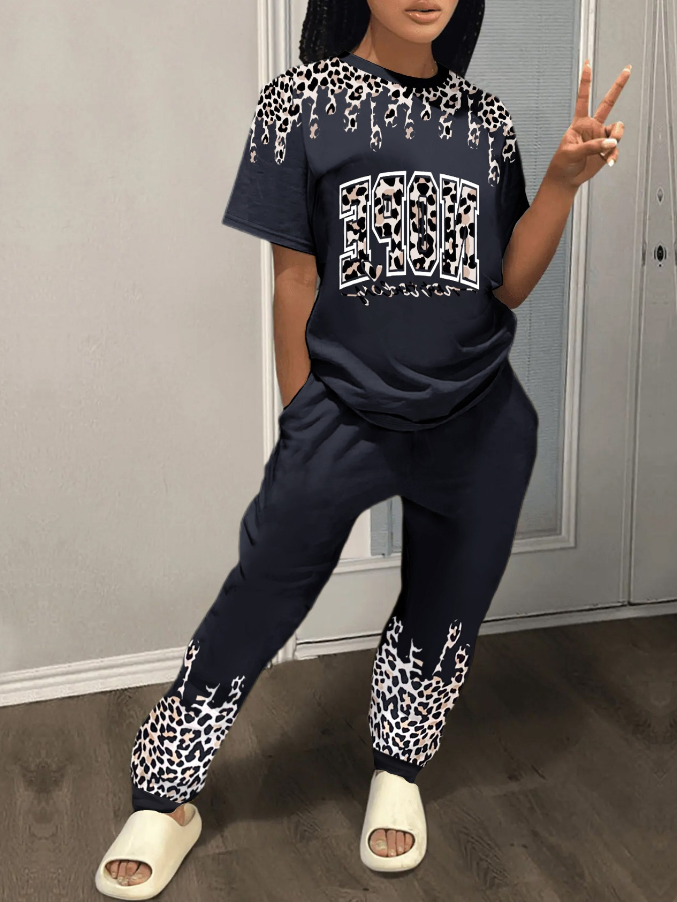 LW Leopard Letter Print Pants Set