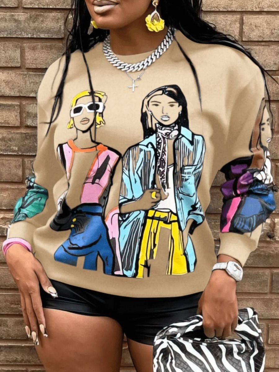 LW Figure Print Patchwork Loose Sweatshirt