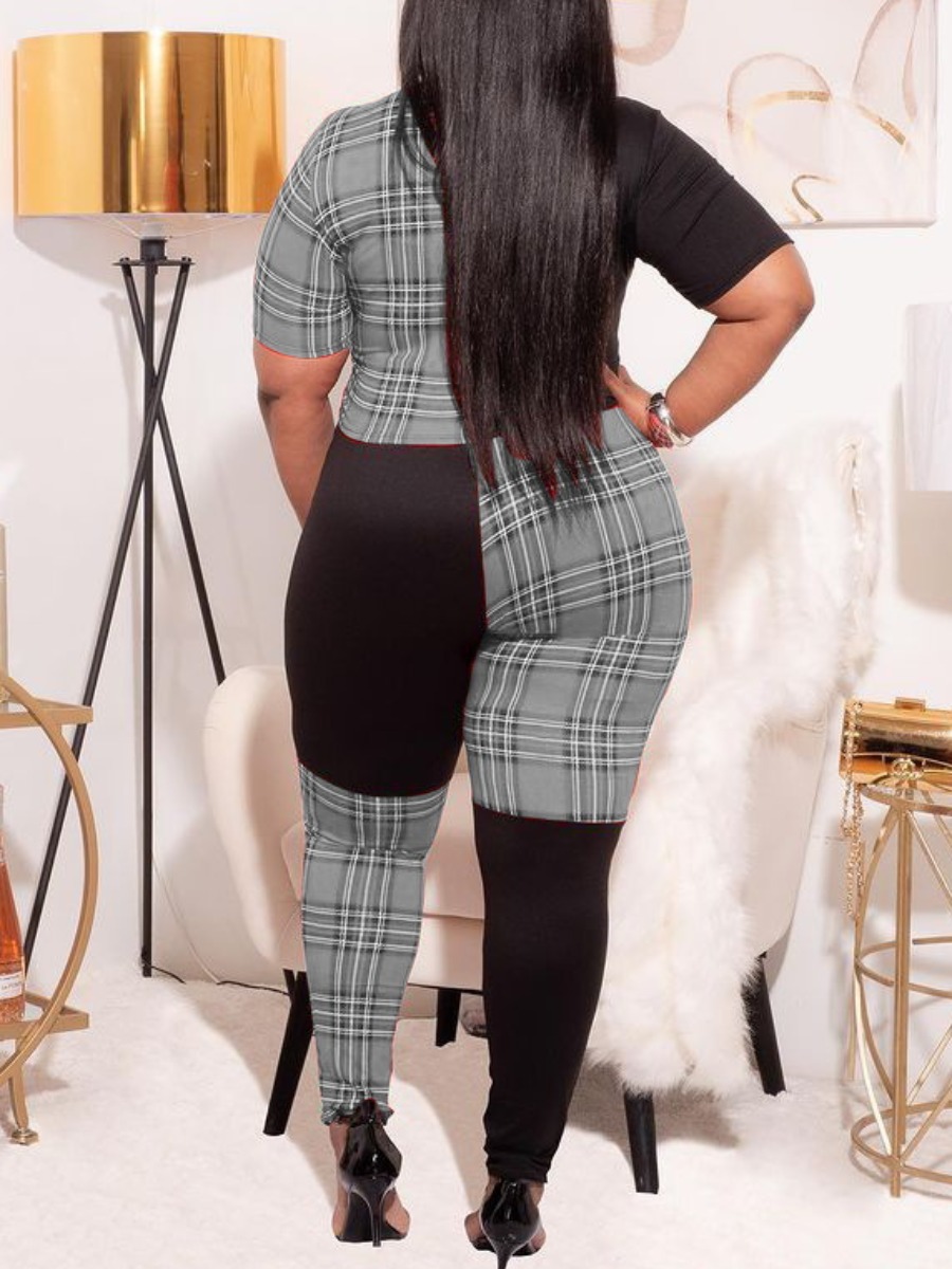 LW Plus Size Pattern Plaid Skinny Jumpsuit 0X