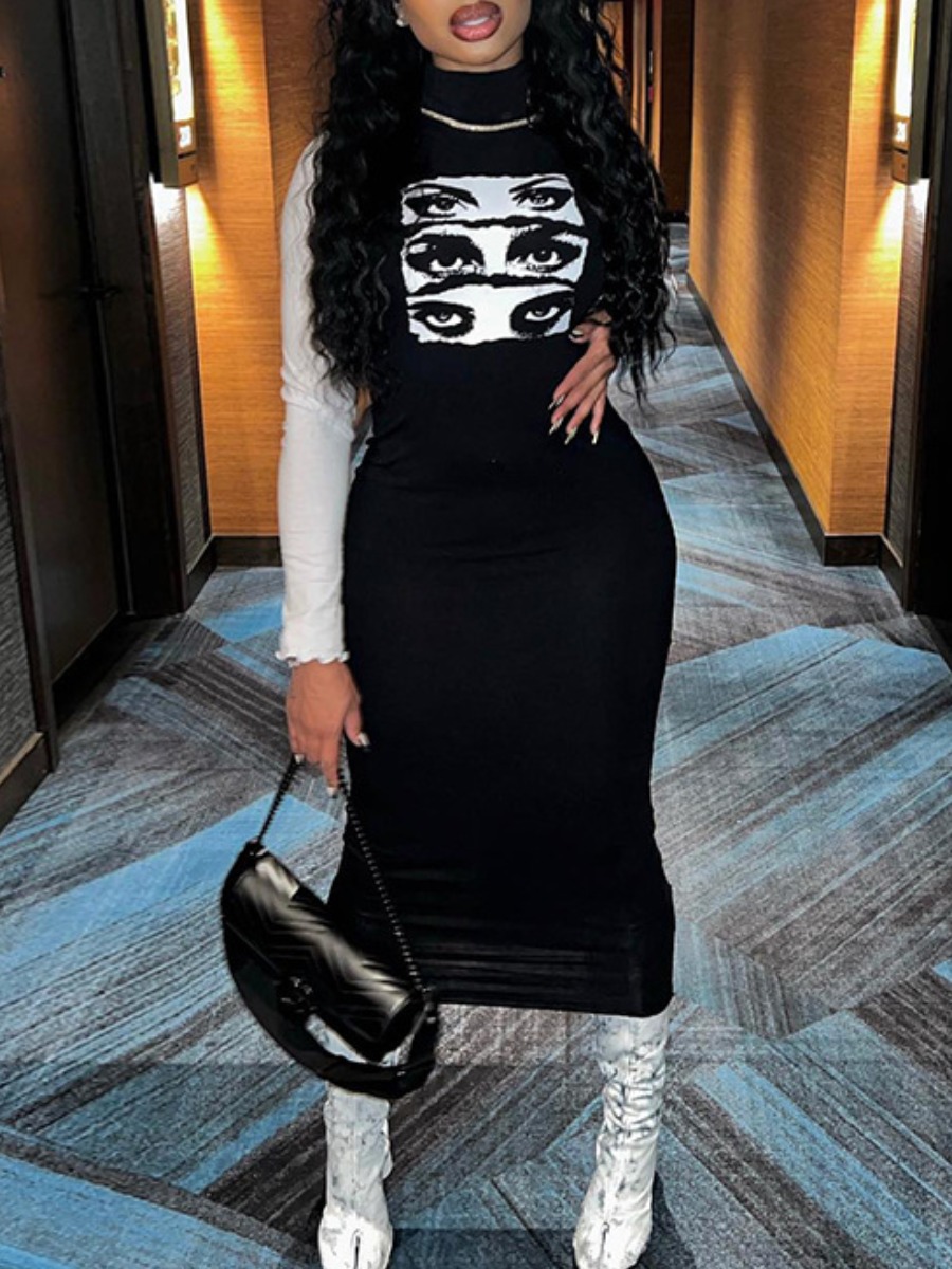 LW Figure Print Bodycon Dress