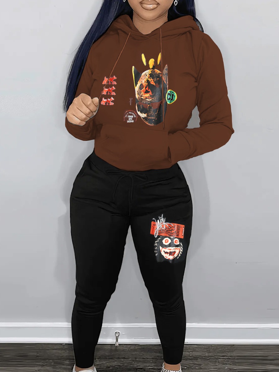 LW Figure Print Kangaroo Pocket Tracksuit Set