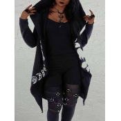 LW Plus Size Hooded Collar Moon Print Coat