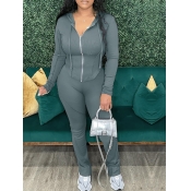 LW Hooded Collar Drawstring High Waist Pants Set