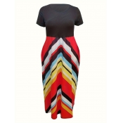 LW BASICS Plus Size Striped Patchwork A Line Dress