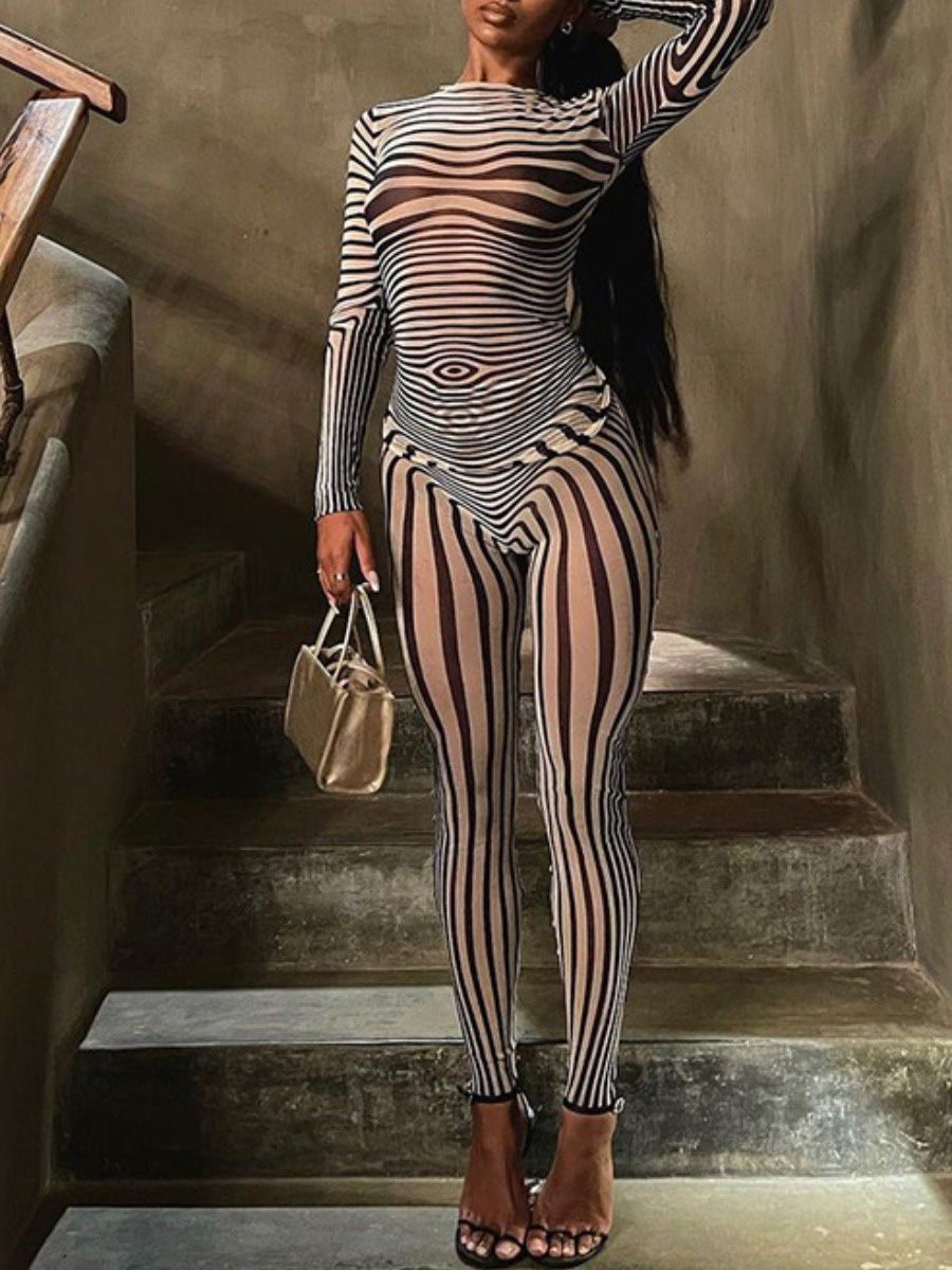 LW SXY Zebra Striped See Through Skinny Pants Set