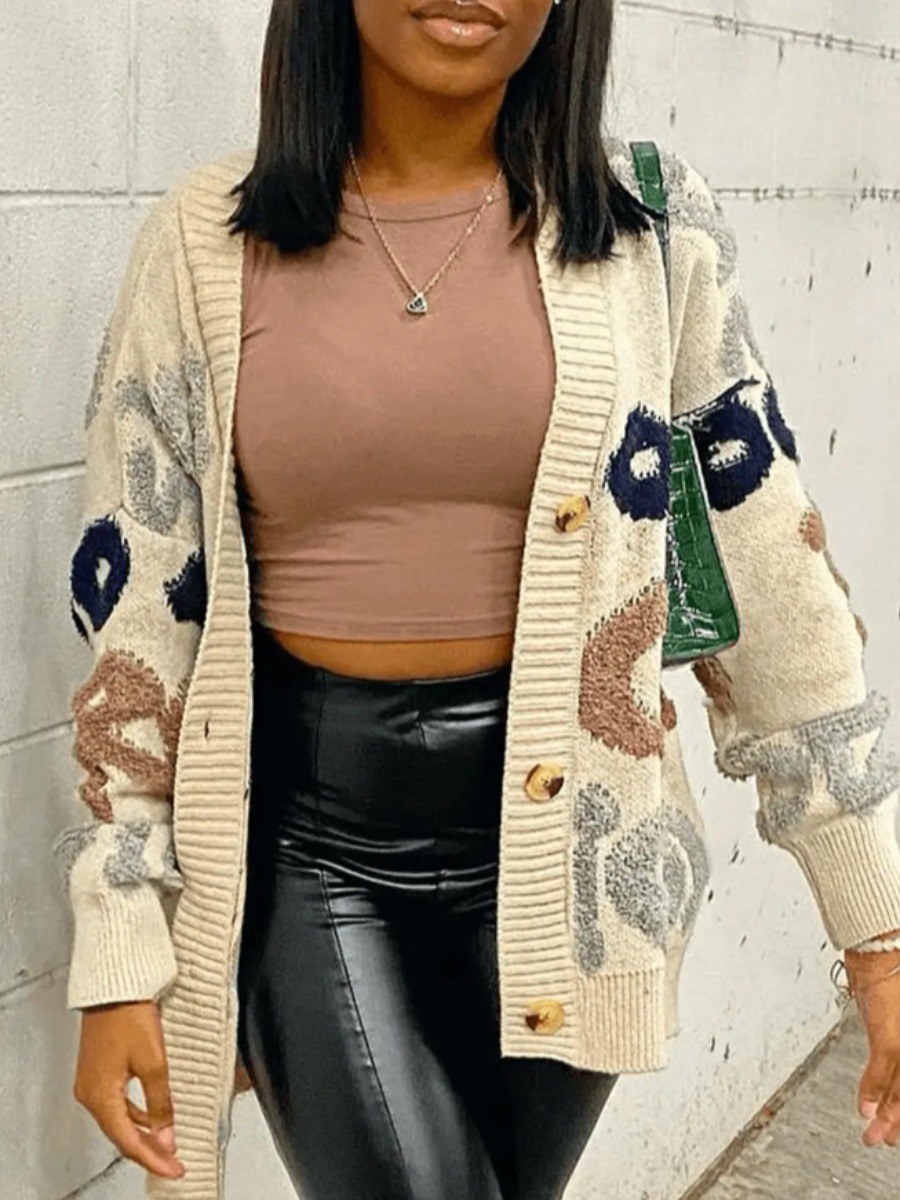 LW Dropped Shoulder Letter Decor Loose Cardigan