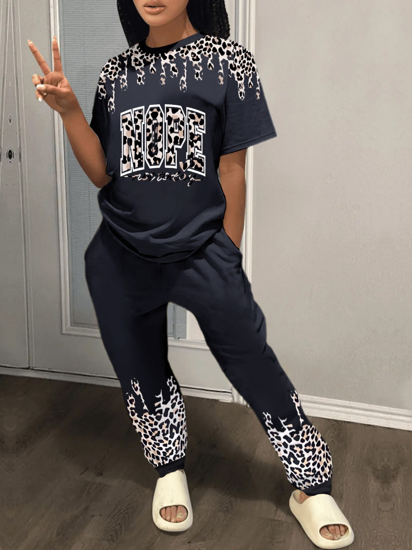 LW Leopard Letter Print Pants Set