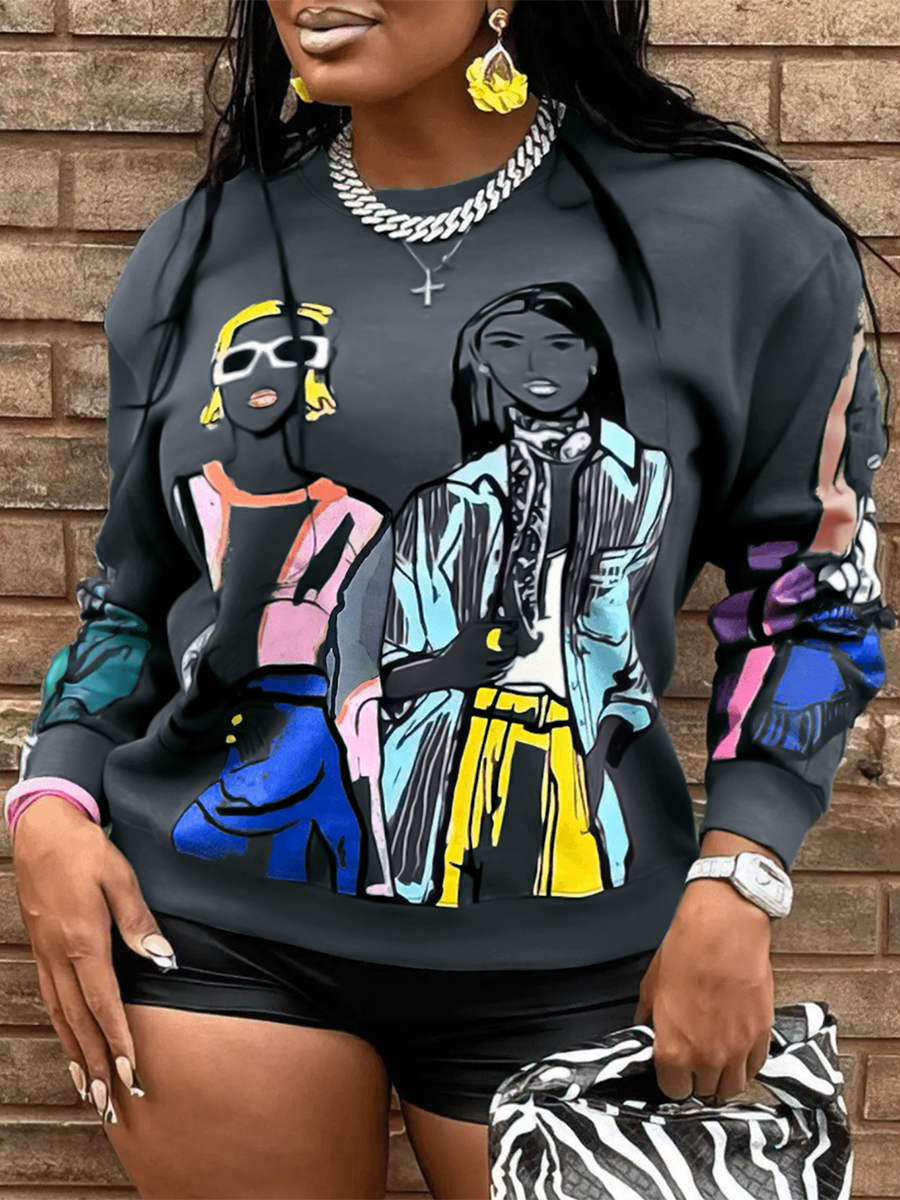 LW Plus Size Figure Print Patchwork Sweatshirt