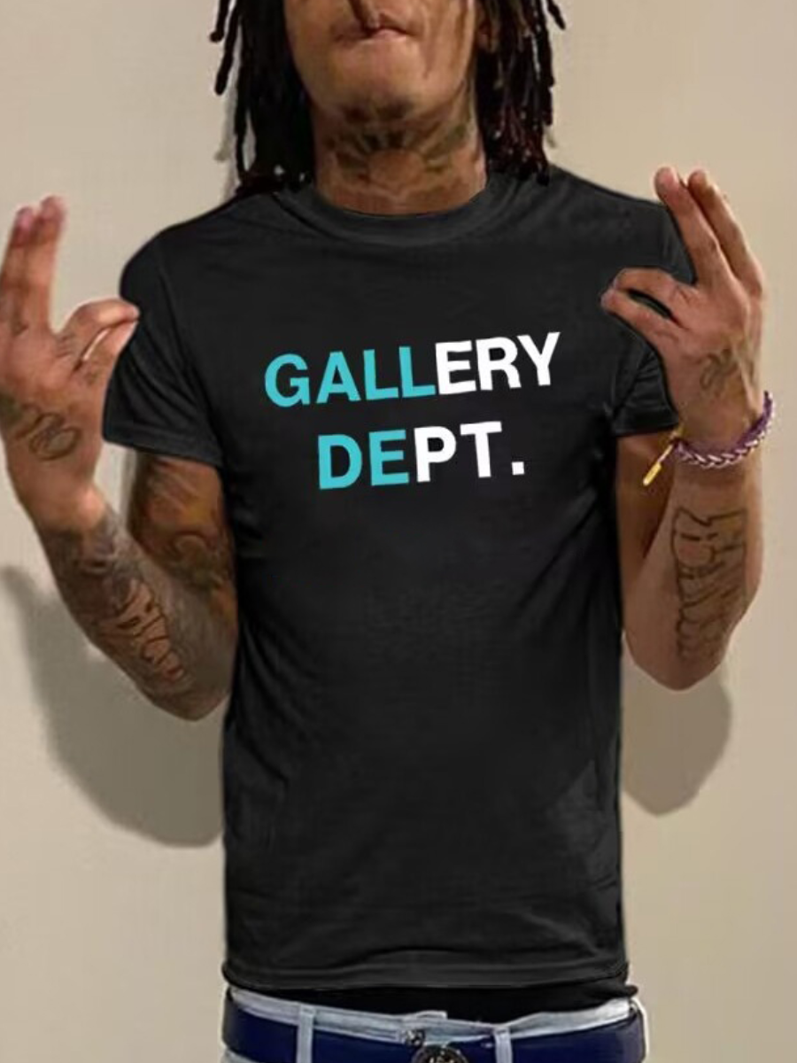 LovelyWholesale Men Letter Print T-shirt Summer Short Sleeve Casual Round Neck Spring Summer 2024