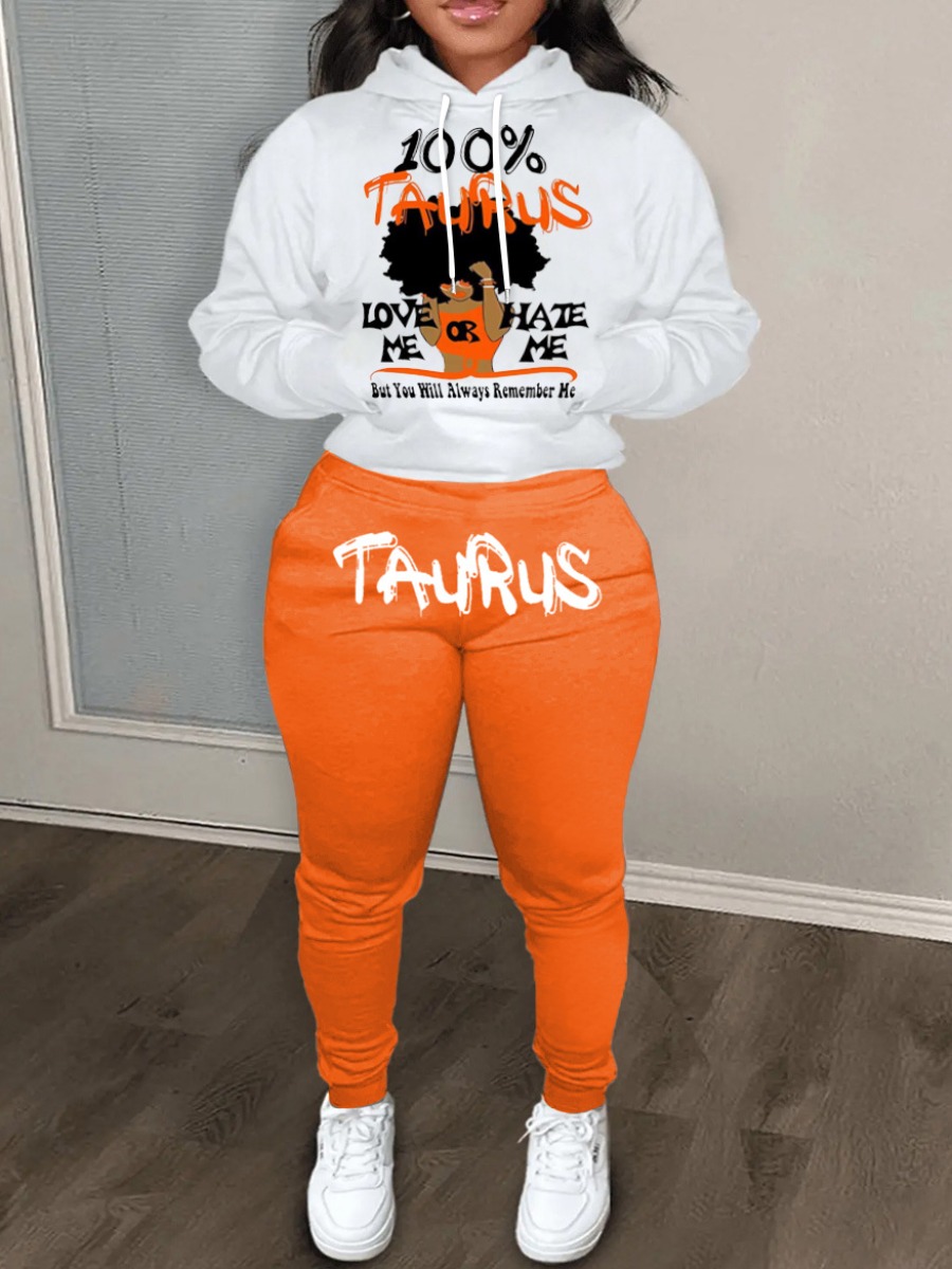 LW Plus Size Figure Letter Print Kangaroo Pocket Tracksuit Set