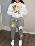 LW Plus Size Cartoon Letter Print Kangaroo Pocket Tracksuit Set