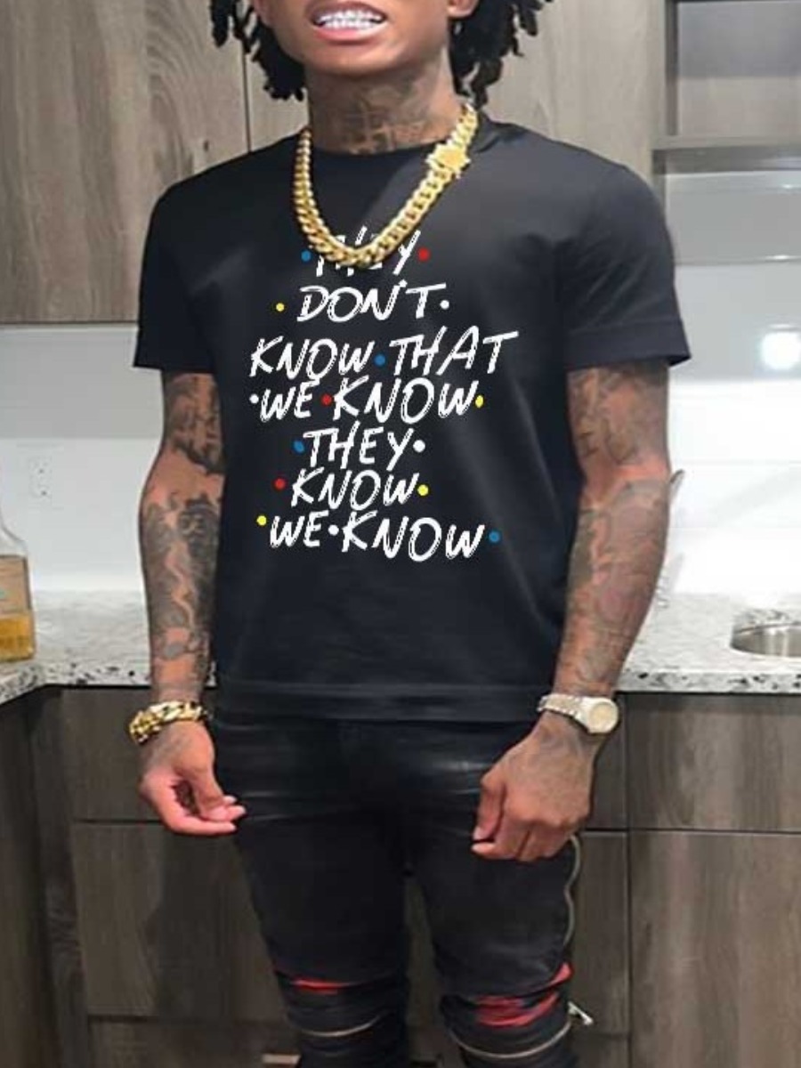 LW Men Round Neck Letter Print T-shirt