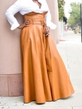 LW Plus Size Faux Leather High Waist Belt Design A Line Skirt