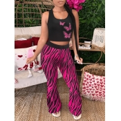 LW Crop Top Butterfly Animal Print Flared Pants Se