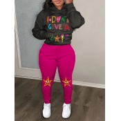 LW Cartoon Letter Print Kangaroo Pocket Tracksuit 