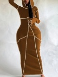 LW Plus Size Hooded Collar Line Stitching Flared Bodycon Dress