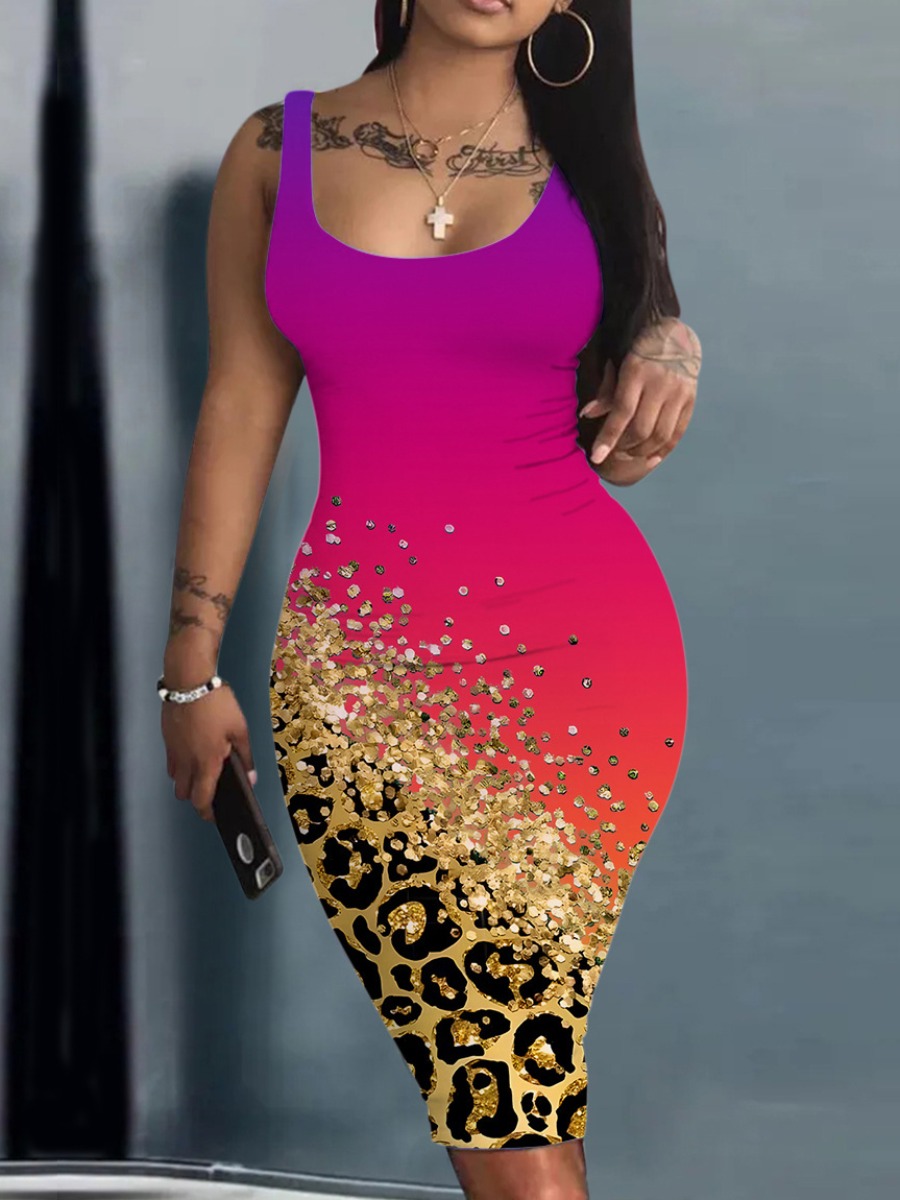 LW SXY Plus Size Gradient Leopard Print Bodycon Ca