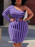 LW Plus Size One Shoulder Striped Bodycon Dress