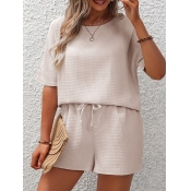 LW Round Neck Drawstring Loose Shorts Set