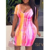 LW Plus Size V Neck Tie Dye Bodycon Dress