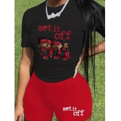 LW Plus Size Cartoon Print Skinny Two-piece Shorts