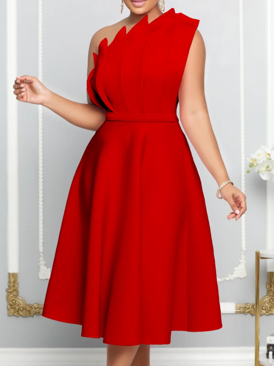 LW Plus Size One Shoulder Flounce Design A Line Prom Dress