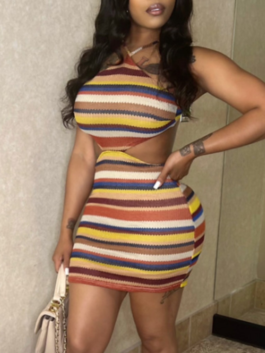 LW Bandage Design Striped Bodycon Dress