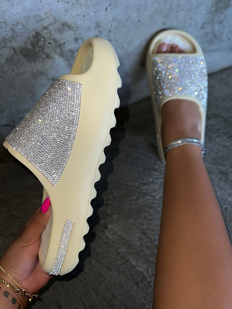 LovelyWholesale Open Toe Rhinestone Decor Slippers Spring|Summer|Fall|All Seasons Daily Rhinestone Spring Summer 2024
