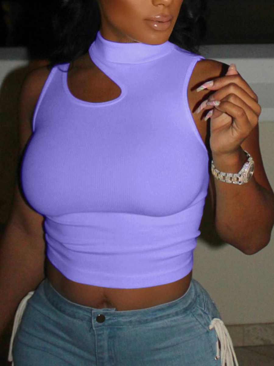LovelyWholesale Round Neck Cut Out Skinny Camisole Summer Sleeveless Casual Cut Out Mock Neck Spring Summer 2024