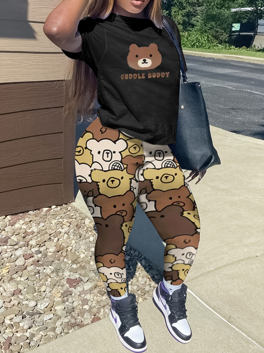 LW Plus Size Cartoon Letter Print Drawstring Pants Set