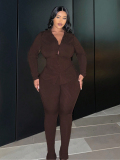 LW BASICS Plus Size Turndown Collar Button Design Pants Set