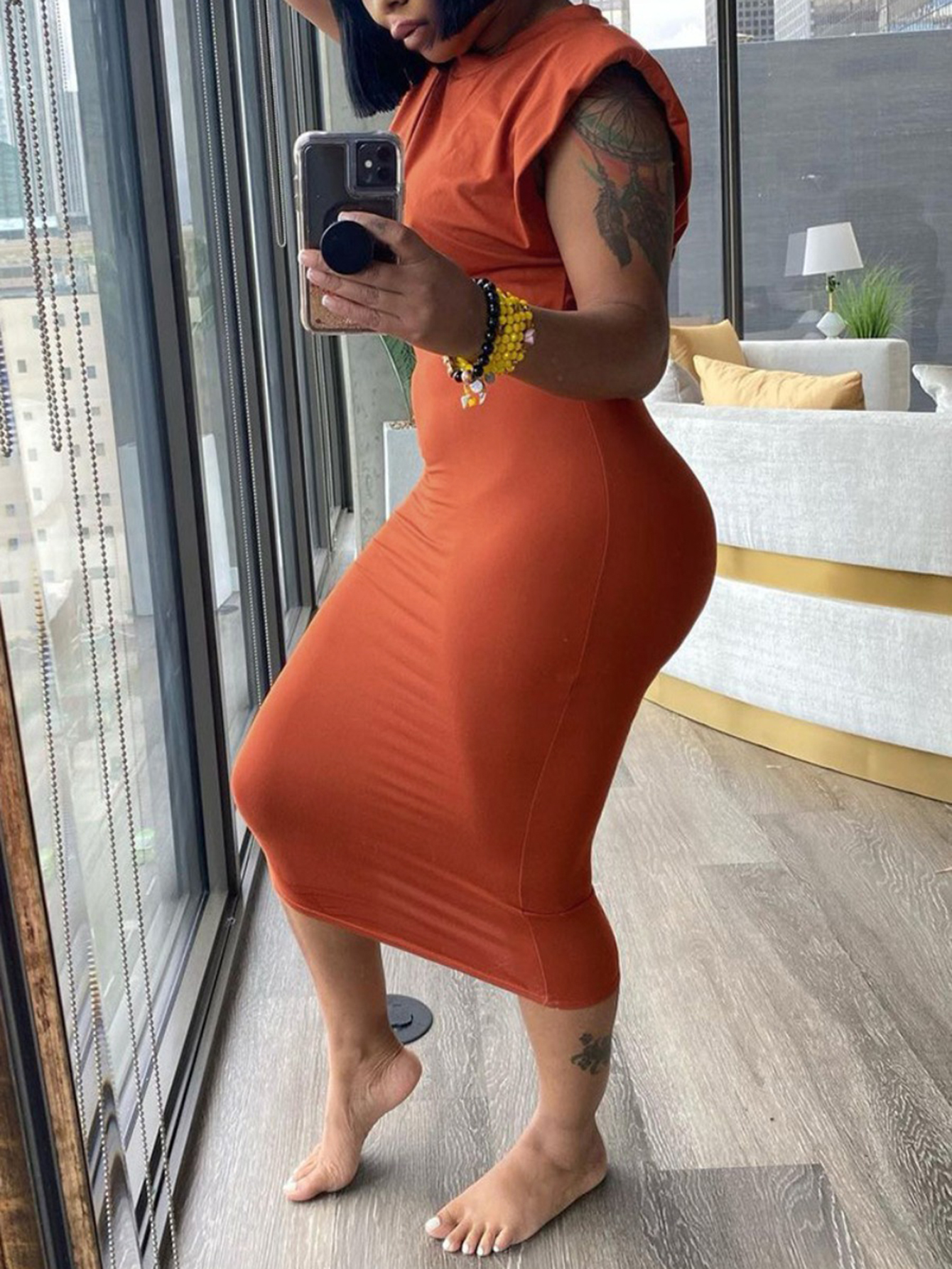 LW Round Neck High Waist Skinny Skirt Set
