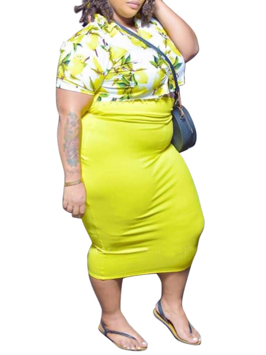 LW Plus Size Floral Print Raw Edge Bodycon Skirt Set