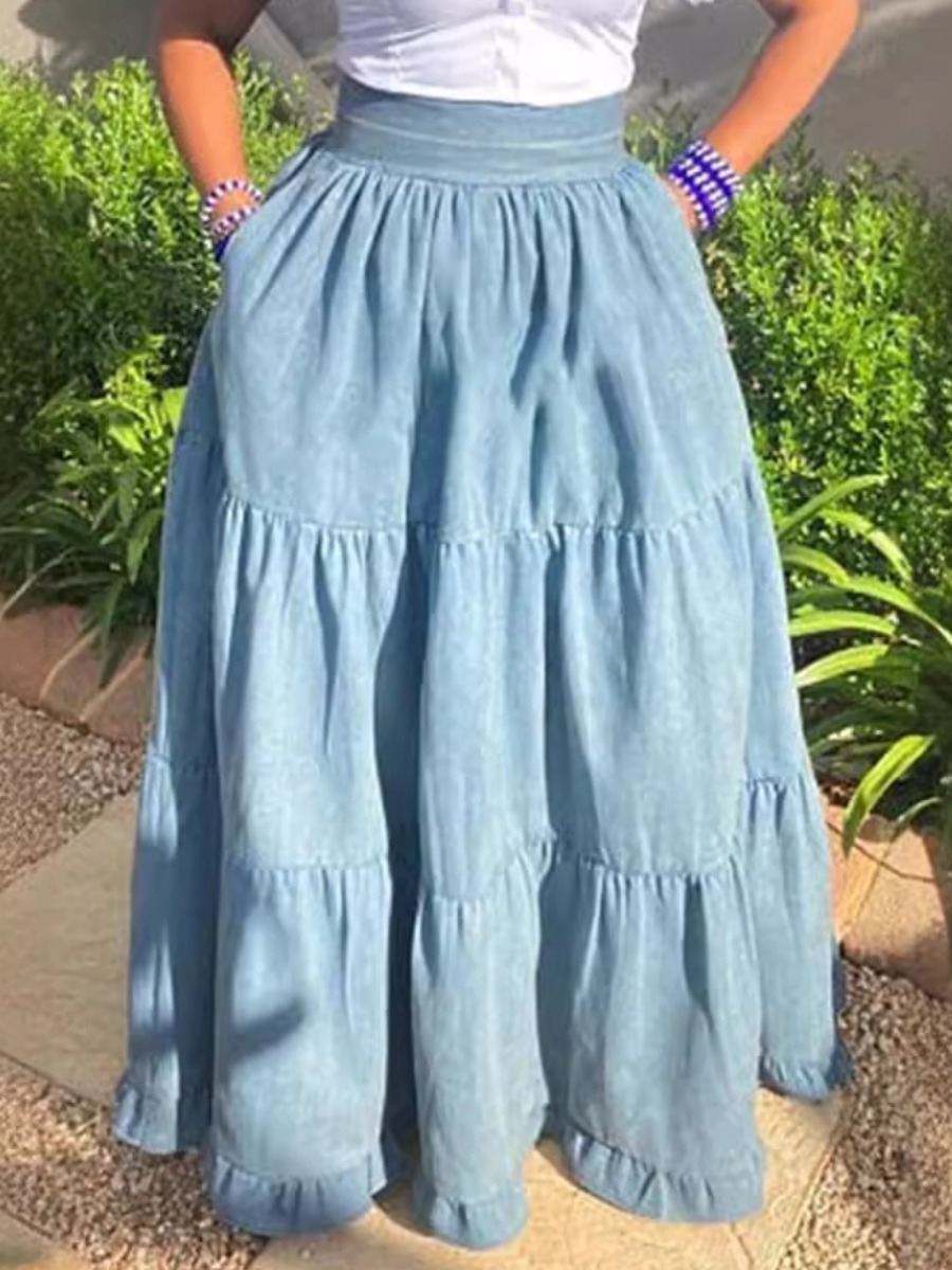 LW Plus Size Ruffle Design A Line Denim Skirt