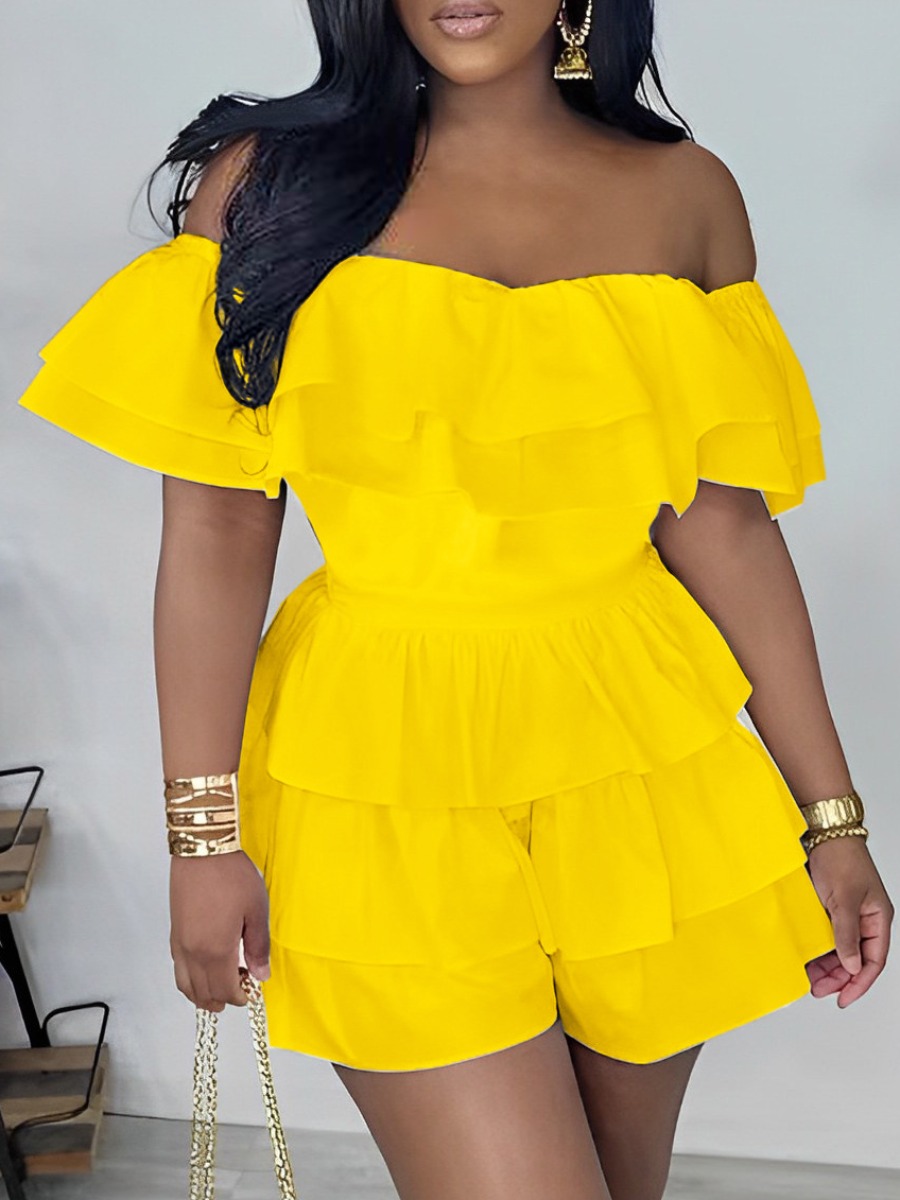 LW Plus Size Off The Shoulder Layered Cascading Fl
