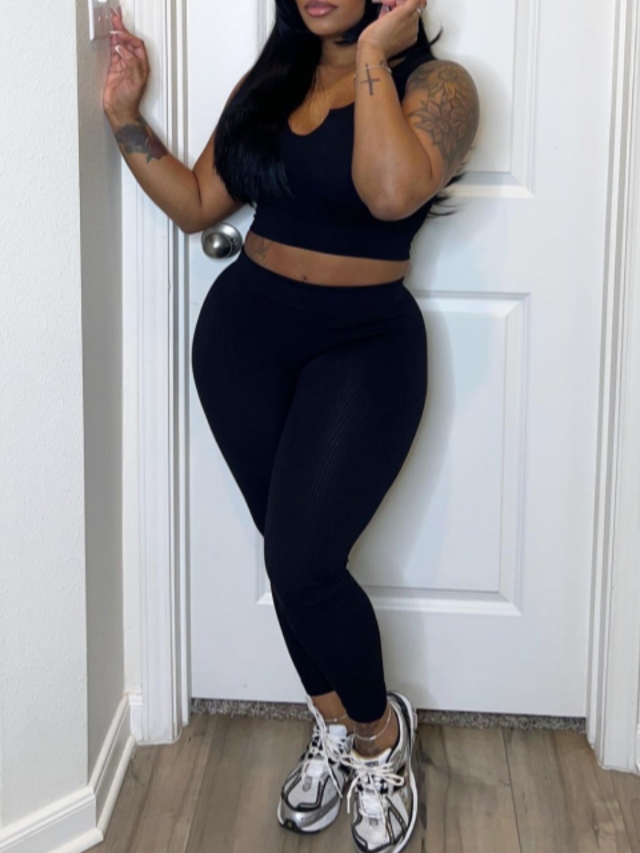 LW BASICS Plus Size Crop Top Plain Skinny Pants Se