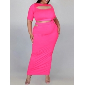 LW BASICS Plus Size Crop Top Cut Out Slit Skirt Se