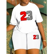 LW Plus Size Round Neck Number 23 Print Shorts Set