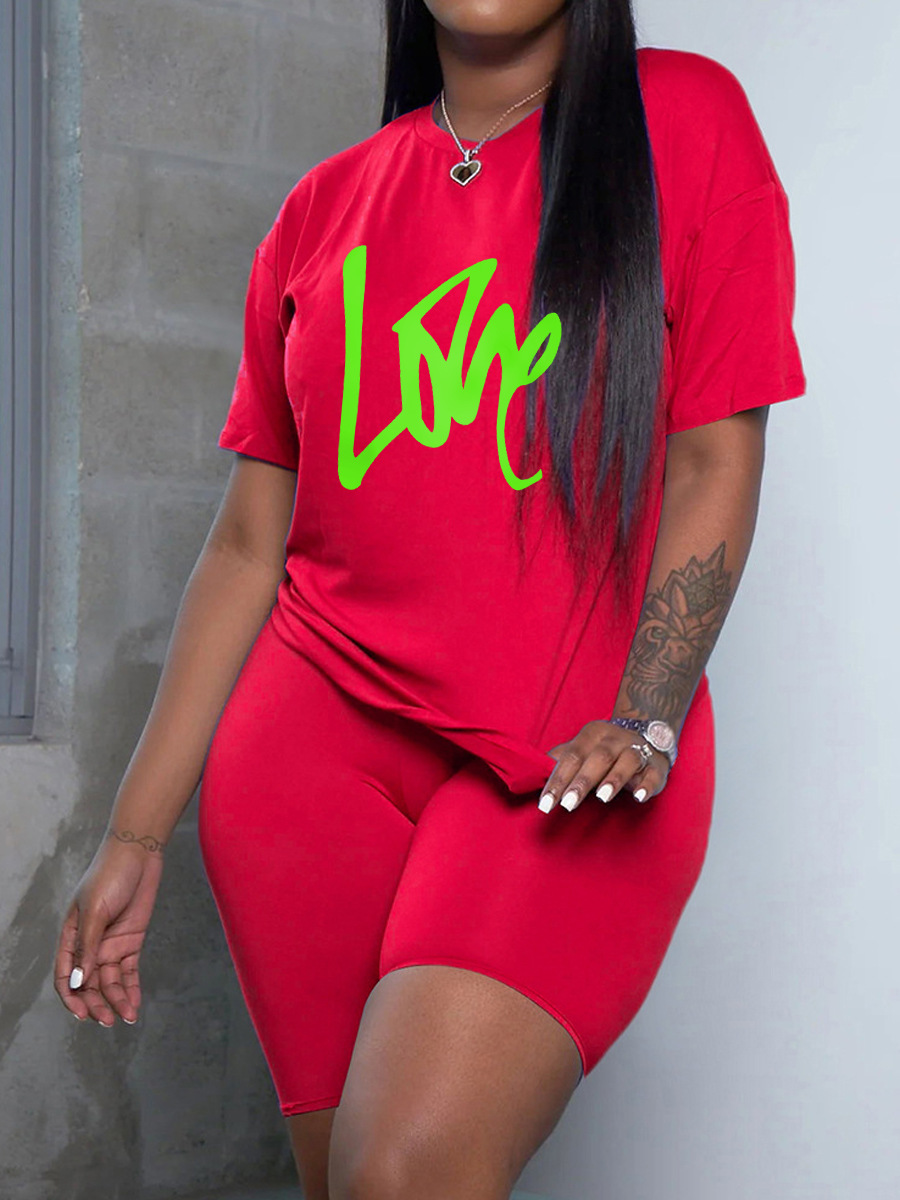 LW Plus Size Love Letter Print Shorts Set