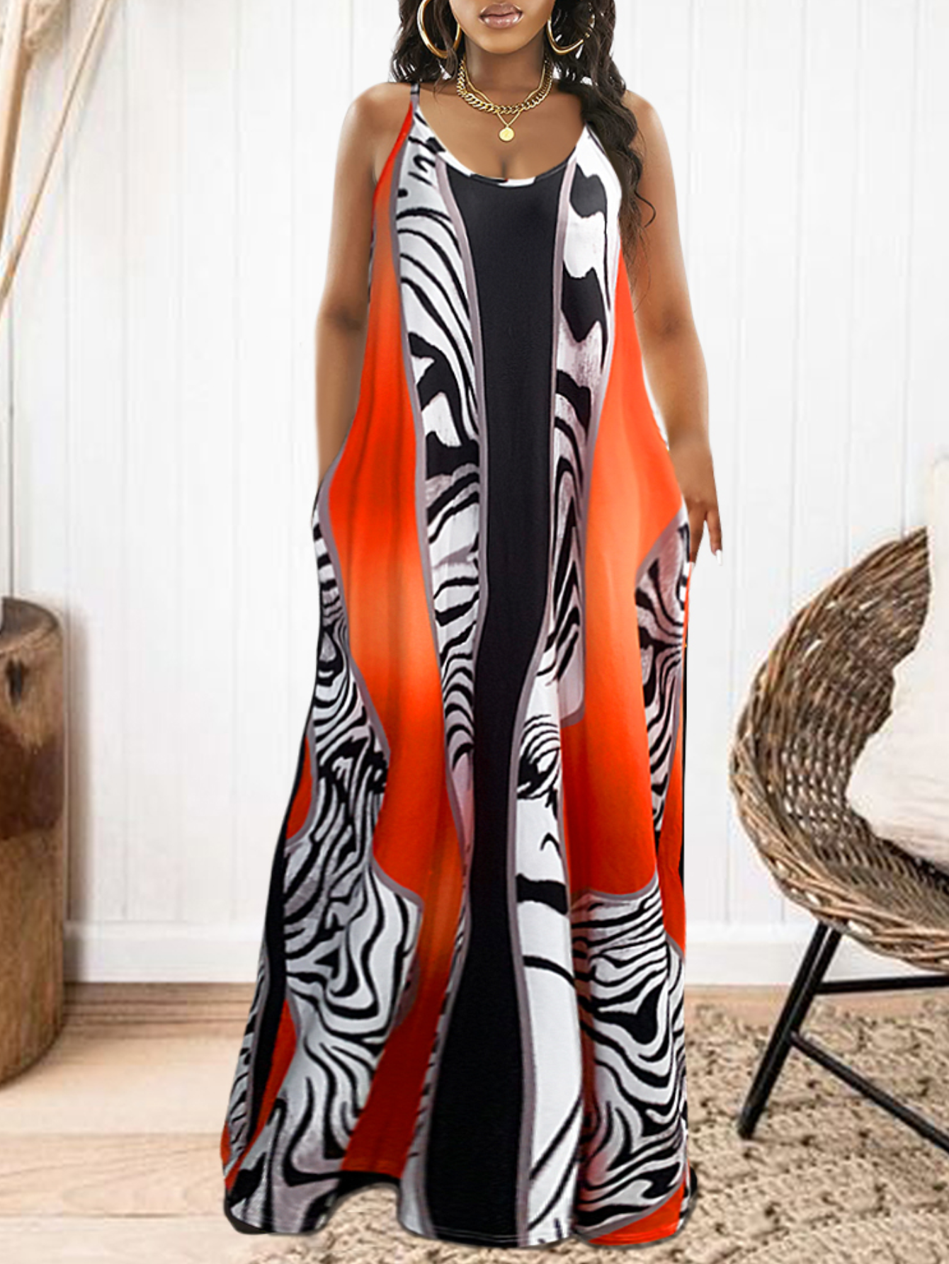 LW Zebra Striped Cami Maxi Dress